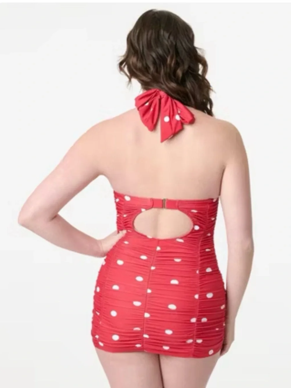 Unique vintage swim mansfield halter red white one piece dot swimsuit medium